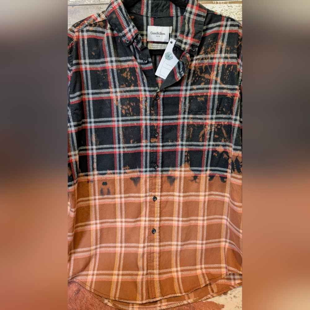 Credence Clearwater Revival Upcycled Dip Dye Bleached Flannel Shirt - Picture 12 of 15